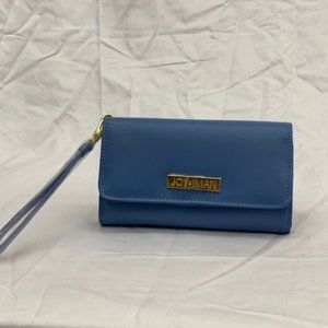 JOY & IMAN Lt Blue Leather Wristlet Wallet w/RFID